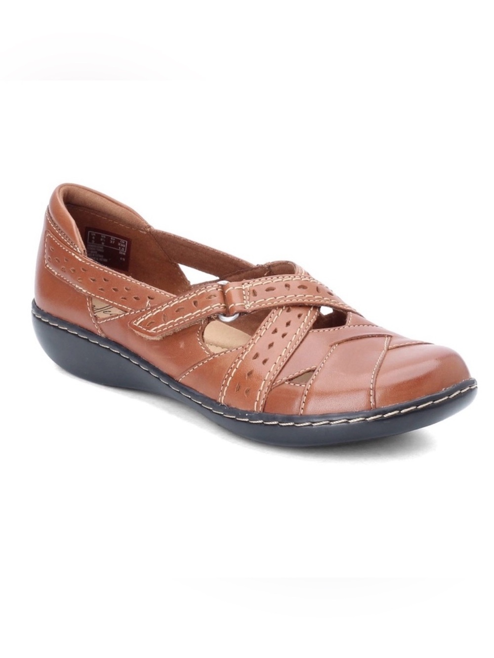 NEW Clarks Bendables Ashland Spin Slip-On Leather Strappy Mart Jane Shoes Flats